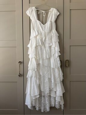 By Anthropologie Square-Neck Ruffle Midi Dress Beach Wedding Maid of Honor